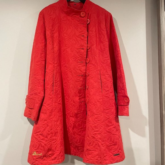 Desigual Jacquard Red Trench Coat - Picture 1 of 4